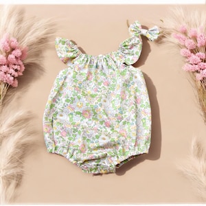 Liberty London Baby Bubble Romper: English Cotton Flutter Sleeve