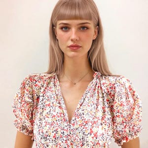 Liberty London Smock Dress: Ditsy Floral Print, V-Neck Cotton