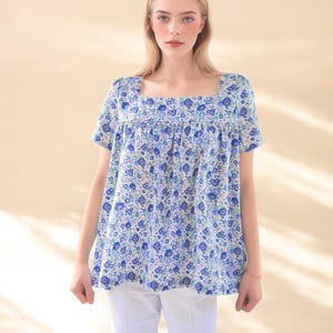 Liberty Print Cotton Blouse: Square Neck Floral Top