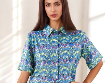 Liberty London Baumwoll Hemdkleid - Kurzarm Midikleid