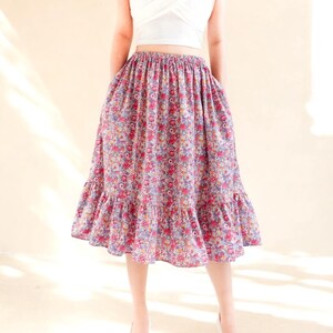 Floral Print Skirt, Cotton Midi Skirt, Woman Midi Skirt, Ditsy Floral Long Skirt, Tiered Flower Skirt, Woman Long Skirt, Elastic Waist Skirt