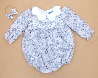 Liberty London Baby | Floral Baby Romper | Cotton Baby Romper | Long Sleeve Baby Romper | Collar Baby Romper | Flower Print Romper