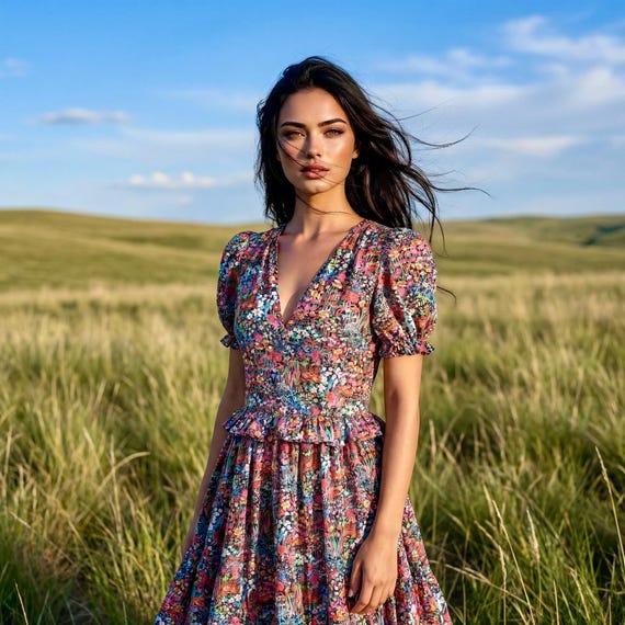 Liberty London V-neck Short-sleeved Midi-length Sun Dress, Sustainable  Handmade Womenswear, Botanical Floral Slow-fashion Clothing - Etsy Israel