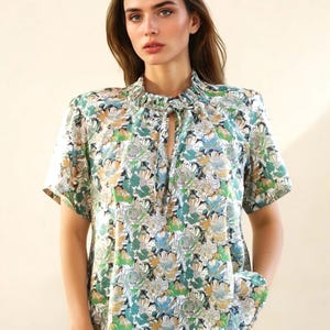 LIBERTY Fabric Blouse, Liberty of London, Short Sleeve Blouse, Ruffle Collar Blouse, Liberty Print Top, Liberty London Clothing, Summer Top