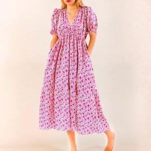 Liberty of London V-Neck Floral Dress: English Cotton Tana Lawn