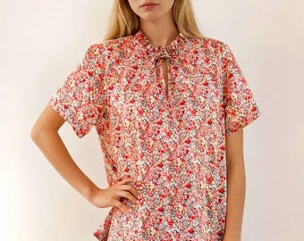 Liberty London Blouse, Liberty Clothing, Ruffle Collar Top, Liberty Print Fabric, Short Sleeve Top, Floral Print Top, Ditsy Flower Blouse