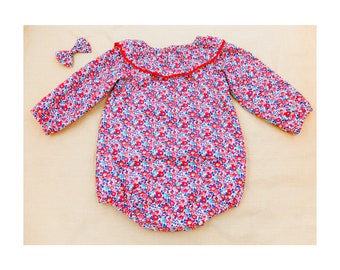 CHRISTMAS Liberty baby bubble playsuit long sleeves ruffle elastic neck silky cotton tana lawn