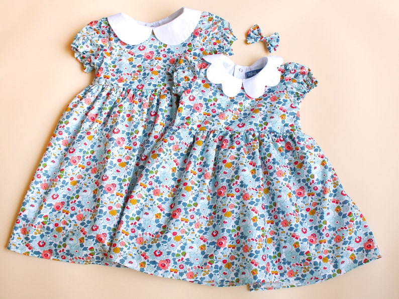 Robe fille Liberty London Robe fille à fleurs Robe soleil d'été fille Robe imprimée fleuri fille Robe en coton pour enfant Robe fleurie pour bébé image 2