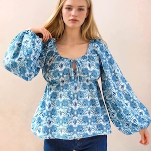 Boho Liberty Blouse, Puffy Long Sleeve Blouse, Floral Print Blouse, Liberty Print Top, Peplum Blouse, Liberty Woman Clothing, Liberty London
