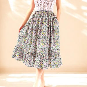 Floral Print Skirt, Cotton Midi Skirt, Woman Midi Skirt, Ditsy Floral Long Skirt, Tiered Flower Skirt, Woman Long Skirt, Elastic Waist Skirt