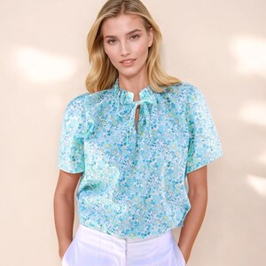 Liberty London Blouse, Liberty Clothing, Ruffle Collar Top, Liberty Print Fabric, Short Sleeve Top, Floral Print Top, Ditsy Flower Blouse