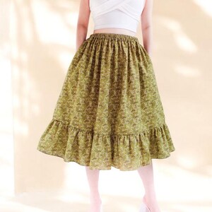 Floral Print Skirt, Cotton Midi Skirt, Woman Midi Skirt, Ditsy Floral Long Skirt, Tiered Flower Skirt, Woman Long Skirt, Elastic Waist Skirt