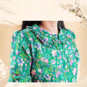 Liberty Dress Shirt, Liberty Print Blouse, Peter Pan Collar, Ruffle Trim Collar, Liberty London Shirt, Long Sleeve Shirt, Floral Print Shirt