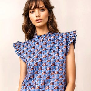 Ruffle Collar Top, Liberty Sleeveless Top, Liberty Woman Blouse, Liberty Clothing, Liberty of London, Summer Liberty Top, Pretty Ditsy Top