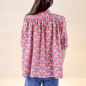 Gather Blouse Made With Liberty Fabric Mandarin Collar Button Through Half Sleeves