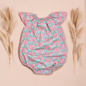 Liberty London Baby Bubble Romper: English Cotton Flutter Sleeve