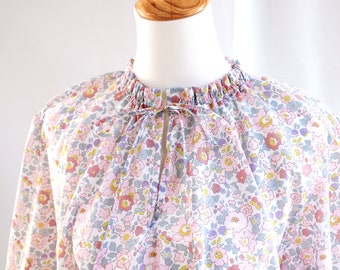 Liberty London Floral Blouse | Womens Ruffle Collar Blouse | Tie Neck | 3/4 Sleeve Blouse | Flower Print Cotton Blouse | Botanical Blouse