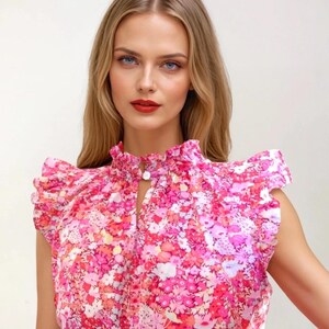 Ruffle Collar Top, Liberty Sleeveless Top, Liberty Woman Blouse, Liberty Clothing, Liberty of London, Summer Liberty Top, Pretty Ditsy Top
