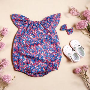 Liberty London Baby Bubble Romper: English Cotton Flutter Sleeve