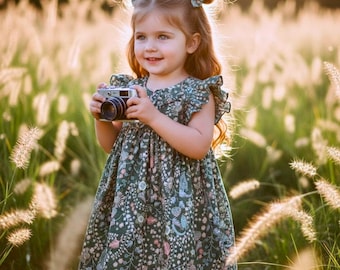 Vestido de verano sin mangas para niña de las flores de Liberty London: hombros descubiertos con volantes y estampado floral.
