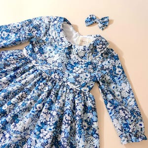 Peter Pan Collar Long Sleeve Liberty of London Girl Dress Thorpe Blue Floral Print