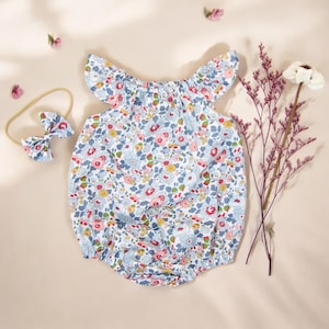 Liberty London Baby Bubble Romper: English Cotton Flutter Sleeve