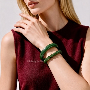 Ensemble en précommande, bracelet jonc en néphrite russe, bijou fin en pierre précieuse naturelle non traitée, accessoire pour occasions spéciales