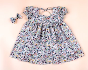 Robe fille Liberty London | Robe fille à fleurs | Robe soleil d'été fille | Robe imprimée fleuri fille | Robe en coton pour enfant | Robe fleurie pour bébé