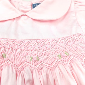 Pink Smock dress - Peter Pan collar baby smock dress - baptism dress - christening dress - cotton smock dress - balloon sleeves girl dress