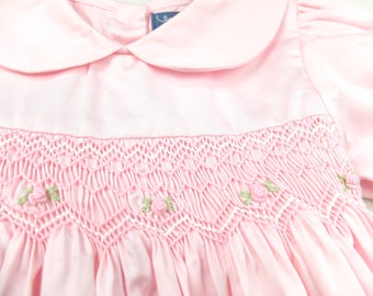 Girl Pink Smocking Dress | Bishop Girl Dress | Girl Summer Sun Dress | Girl Christening Dress | Kid Cotton Dress | Baby Baptism Smock Dress