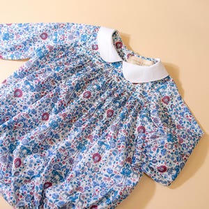 Unisex Peter Pan Collar Long Sleeve Liberty London Print Baby Bubble Playsuit Romper