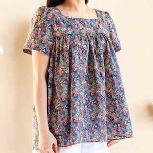Liberty Print Blouse, Square Neck Top, Short Sleeve Blouse, Liberty Clothing, Floral Print Blouse, Liberty of London, Summer Floral Blouse