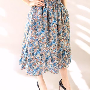 Liberty London Midi Skirt: Tiered Floral Print Cotton