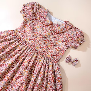 Peter Pan Collar Puffy Short Sleeve Floral Dress Made With Liberty of London Fabric