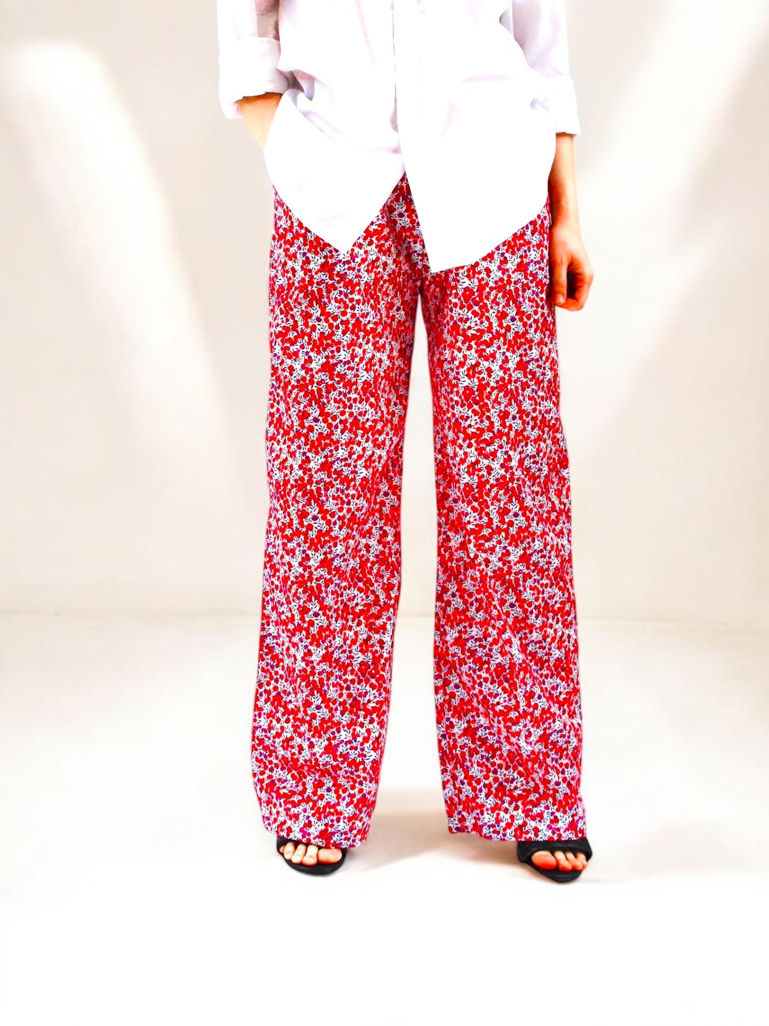 Liberty London Palazzo Pants: Floral Print Wide Leg Cotton