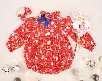 CHRISTMAS Liberty of London Baby Bubble Romper with Long Sleeves