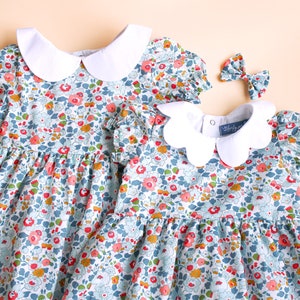 Liberty London girl dress short puffy sleeves with Peter Pan collar Scalloped Collar