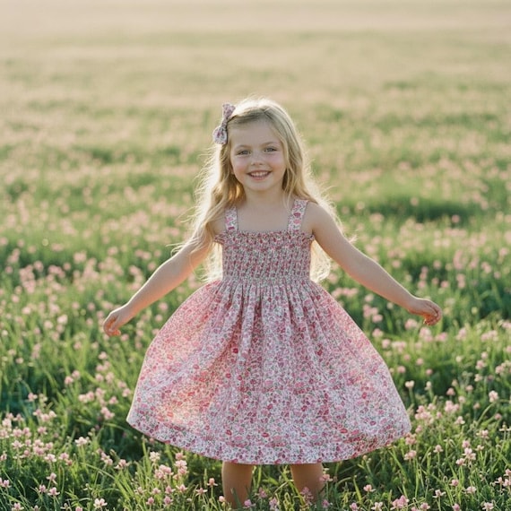 Liberty London Floral Smock Dress, Tana Lawn Cotton, Girl's Sun Dress Liberty London Floral Smock Dress, Tana Lawn Cotton, Girl's Sun Dress