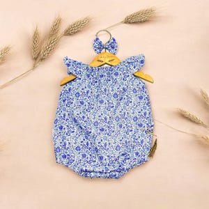 Liberty London Baby Bubble Romper: English Cotton Flutter Sleeve