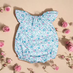 Liberty London Baby Bubble Romper: English Cotton Flutter Sleeve