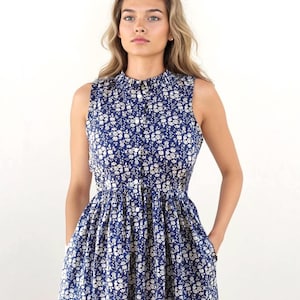 Liberty London Sleeveless Dress: Ditsy Floral Print Cotton Midi