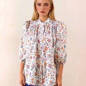 Mandarin Collar Blouse, Liberty Print Blouse, Liberty Dress Shirt, Liberty London, 3/4 Sleeve Blouse, Liberty Clothing, Liberty Floral Top