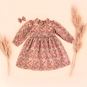 Liberty London Floral Dress: Ruffle Collar, Long Sleeve Cotton