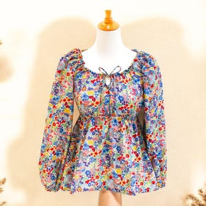 Boho Liberty Blouse, Puffy Long Sleeve Blouse, Floral Print Blouse, Liberty Print Top, Peplum Blouse, Liberty Woman Clothing, Liberty London