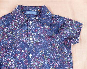 Liberty London Christmas Boy Shirt: Floral Print Cotton Button Up