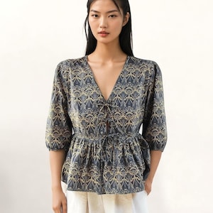Liberty Print Peplum Blouse: V-Neck Floral Cotton Tana Lawn