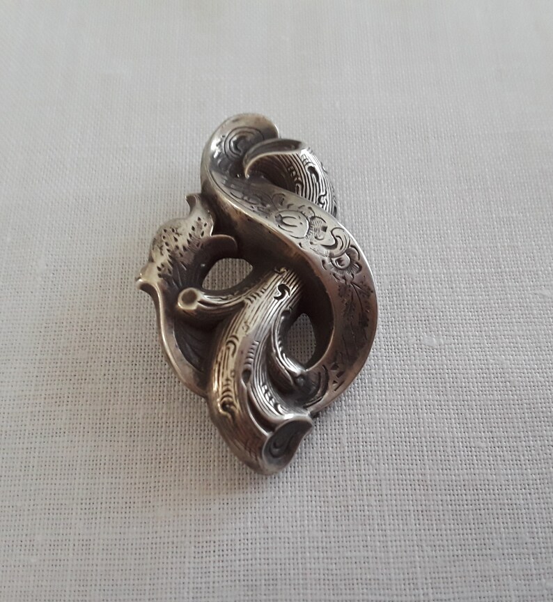 Exceptional!! Antique Silver Victorian Snake on Tree Branch Silver Brooch ~ Eternal Love from the 1800/'s