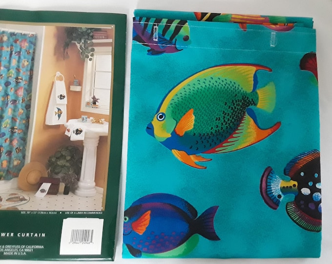 Vintage Design Cottage Fabric Shower Curtain whimsy Saltwater Fish on