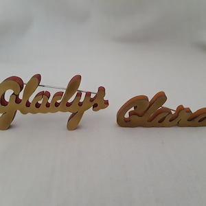 Vintage Bakelite Name Brooch ~ YOUR CHOICE of Red Gladys or Butterscotch Clara, Both With Brass Face Fronts