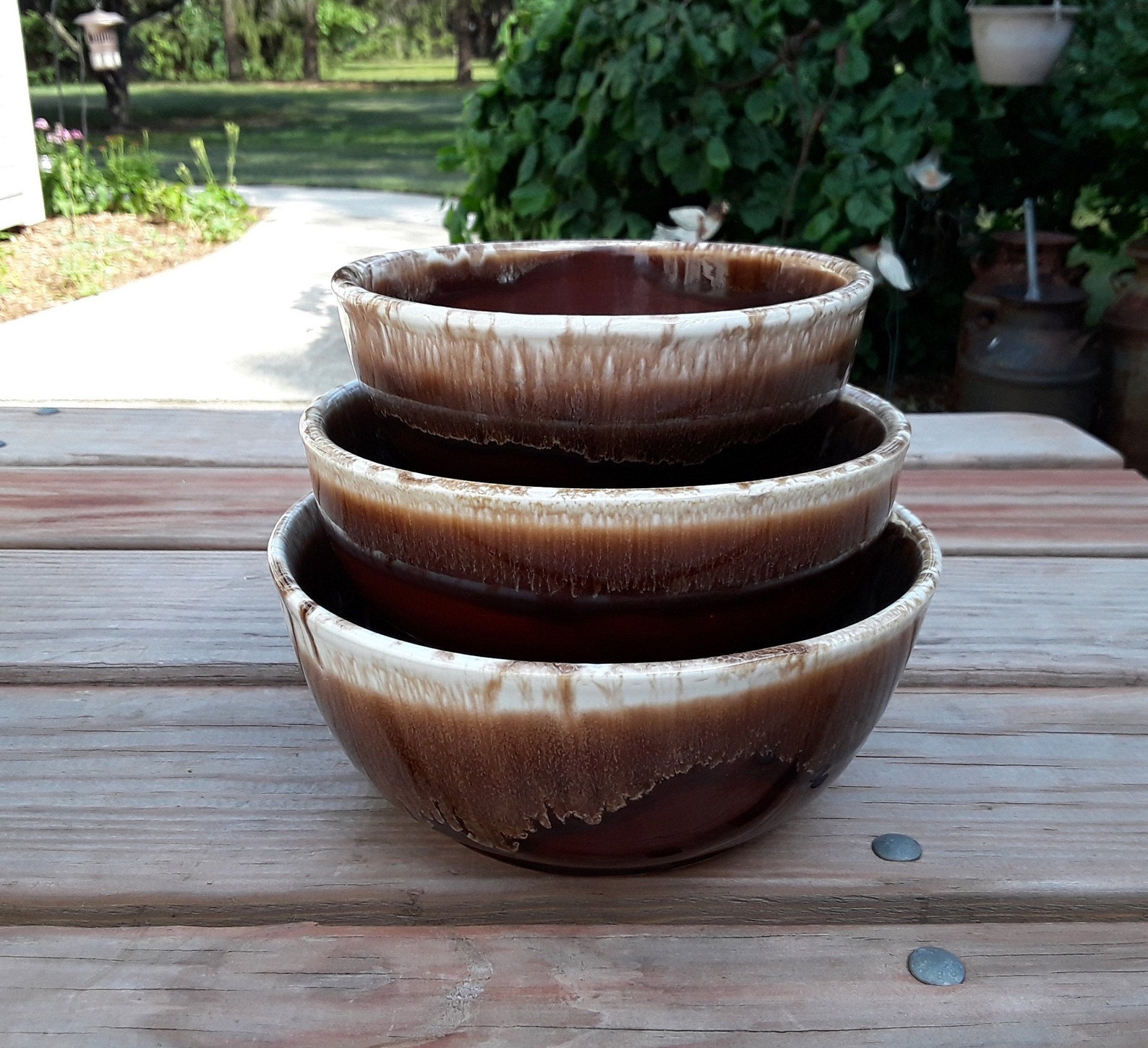 Vintage Brown Drip 3pc. Serving Bowl Nesting Set USA Etsy